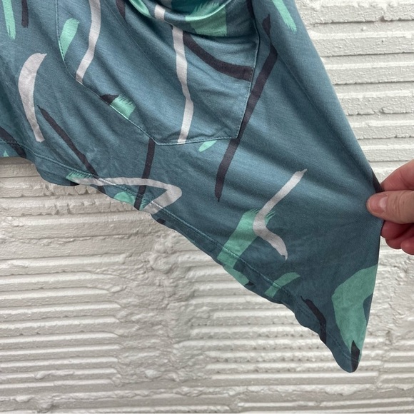 LOGO by Lori Goldstein Button Front Knit Cardigan Tunic Teal Abstract Print M - Picture 6 of 16